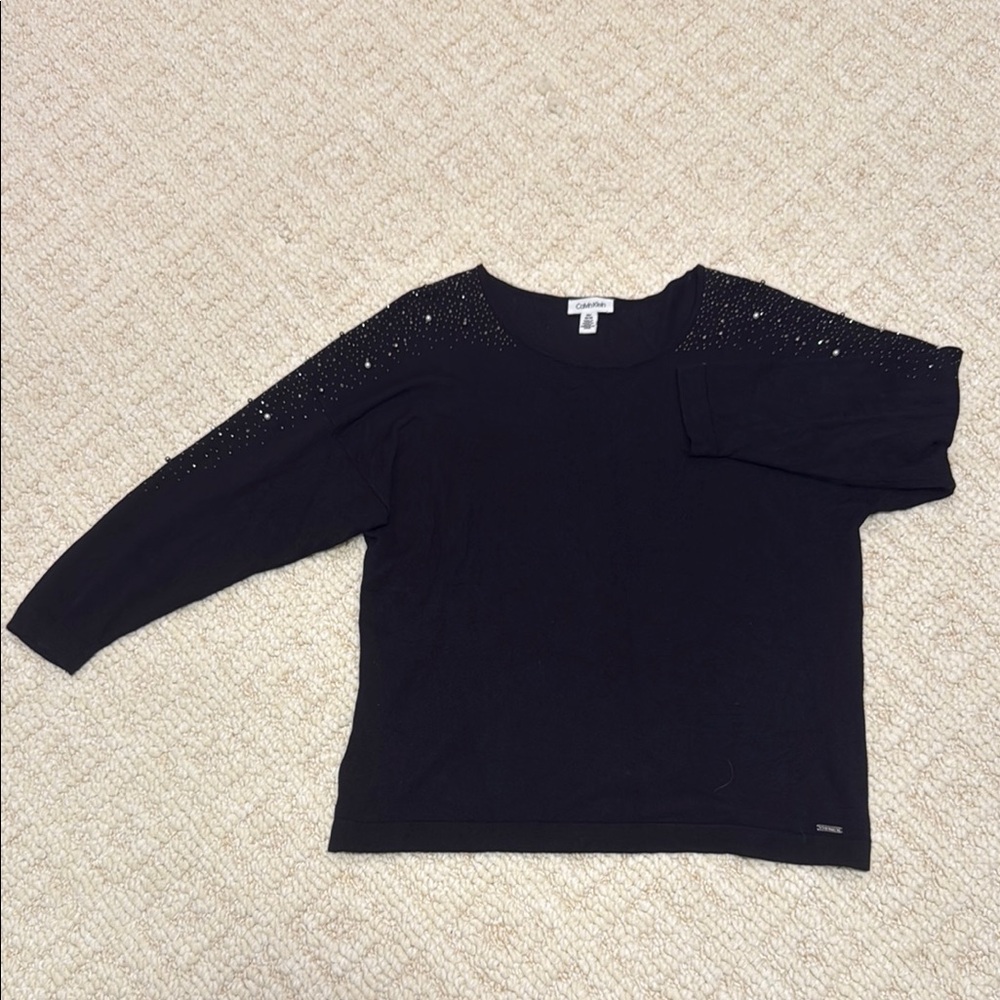 Black Sweater with Embellished Sleeves